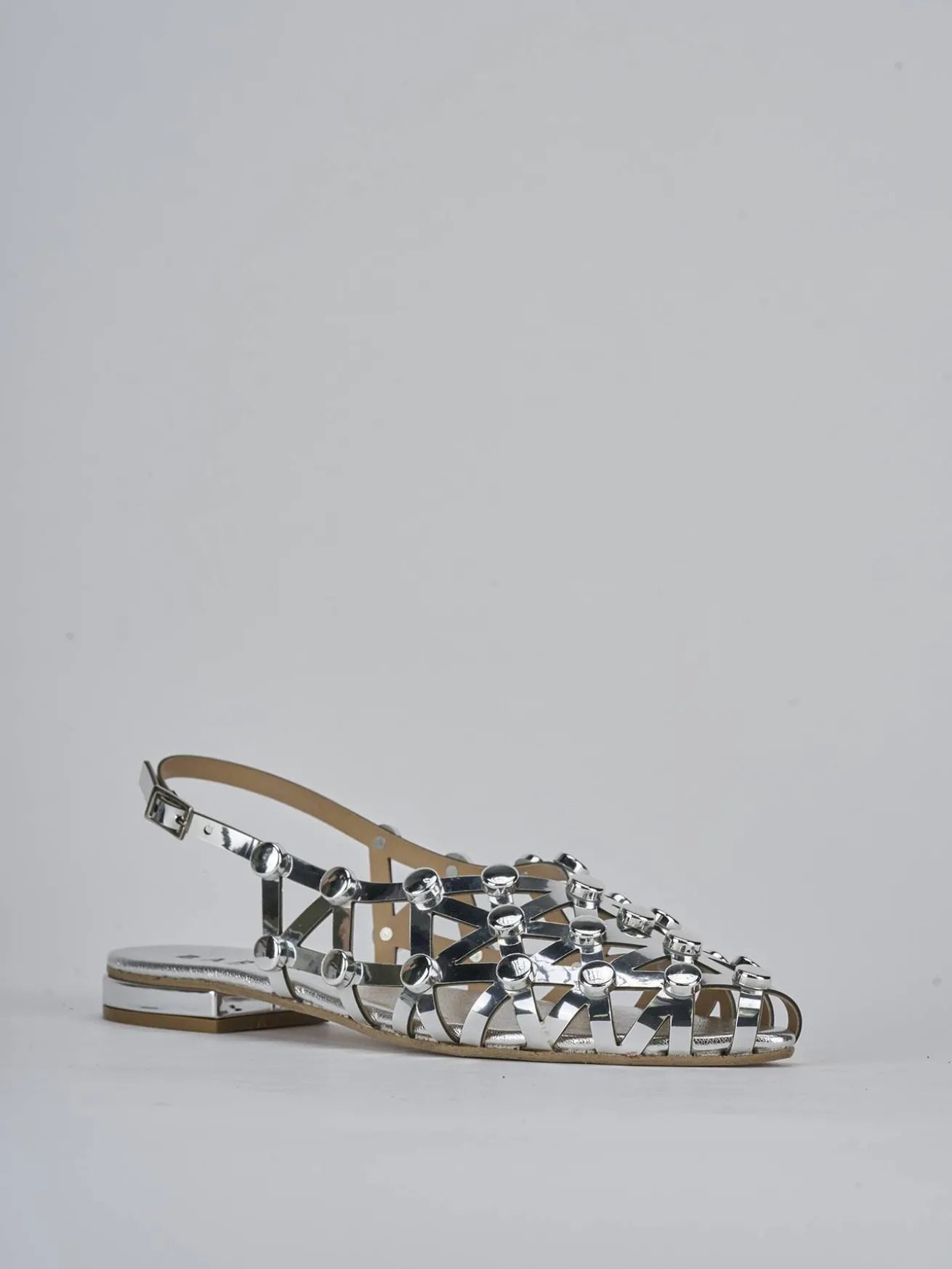 Sandalo tacco 2 cm argento pelle