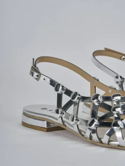 Sandalo tacco 2 cm argento pelle