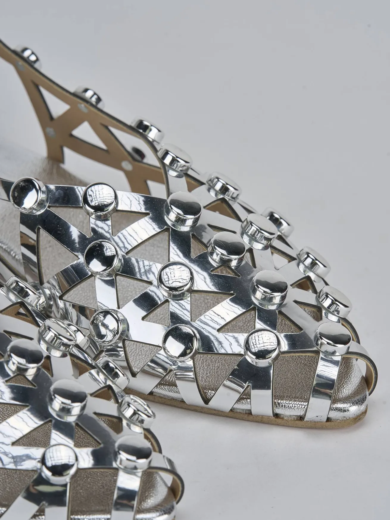 Sandalo tacco 2 cm argento pelle