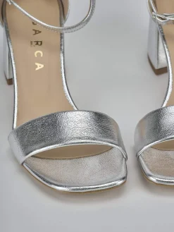 Sandalo tacco 6 cm argento pelle