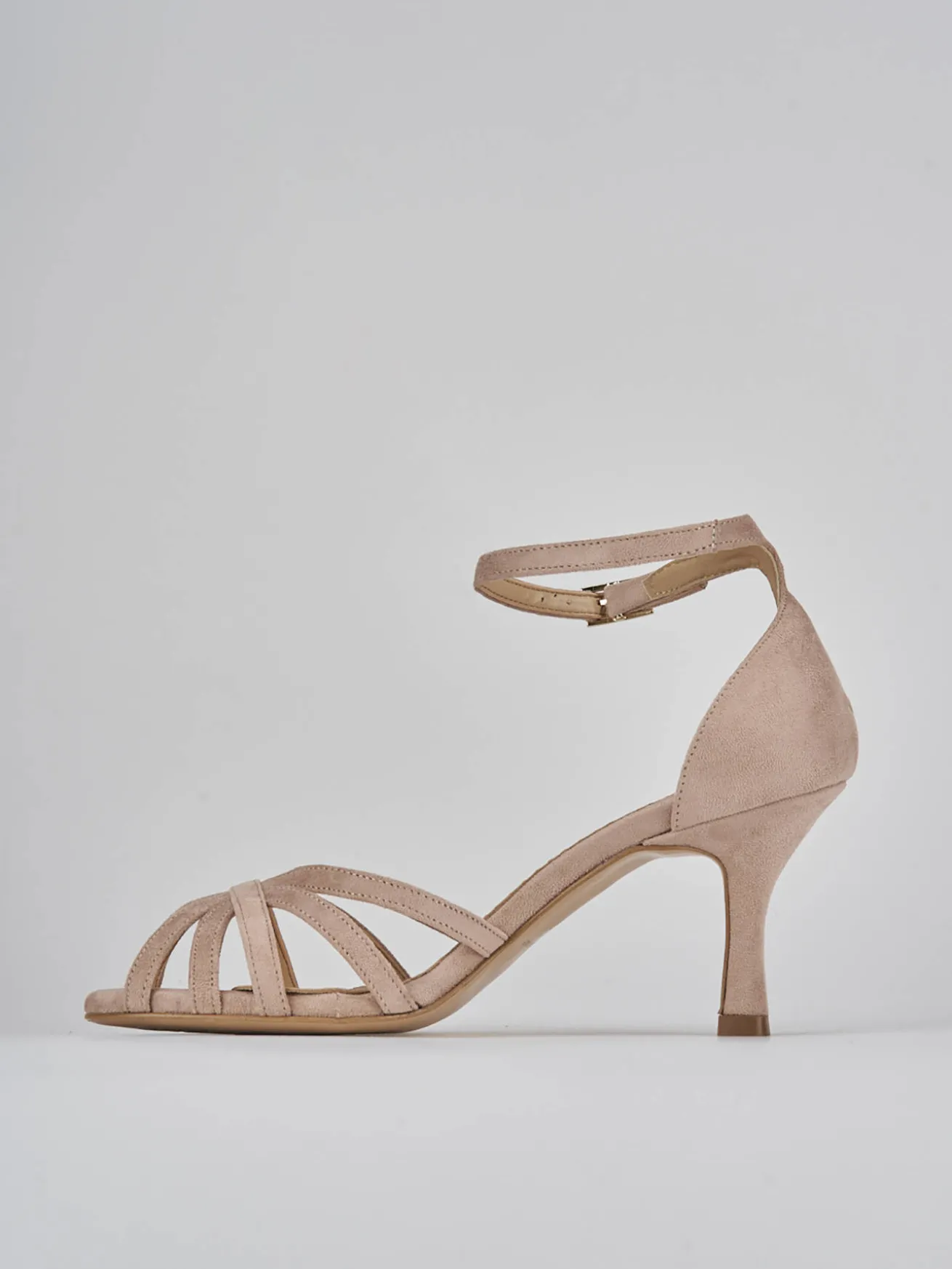 Sandalo tacco 7 cm beige camoscio