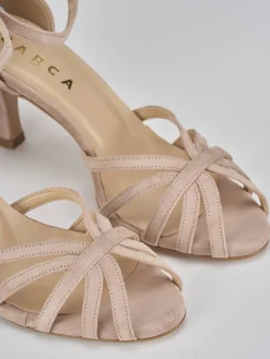 Sandalo tacco 7 cm beige camoscio