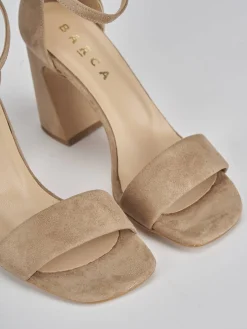 Sandalo tacco 9 cm beige camoscio