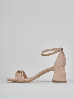 Sandalo tacco 6 cm beige camoscio