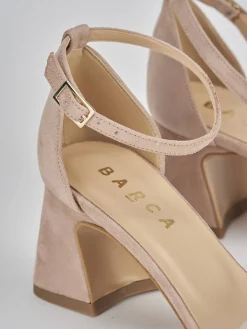 Sandalo tacco 6 cm beige camoscio