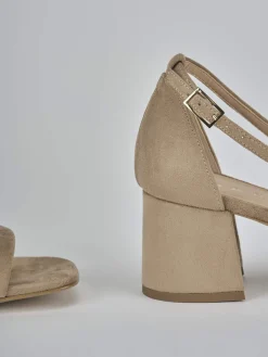 Sandalo tacco 6 cm beige camoscio