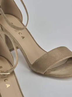 Sandalo tacco 6 cm beige camoscio