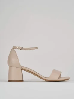 Sandalo tacco 6 cm beige pelle