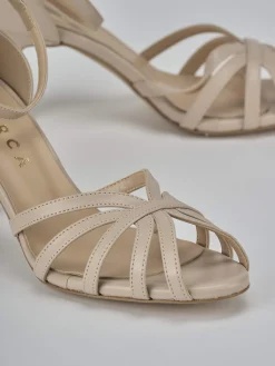 Sandalo tacco 7 cm beige pelle