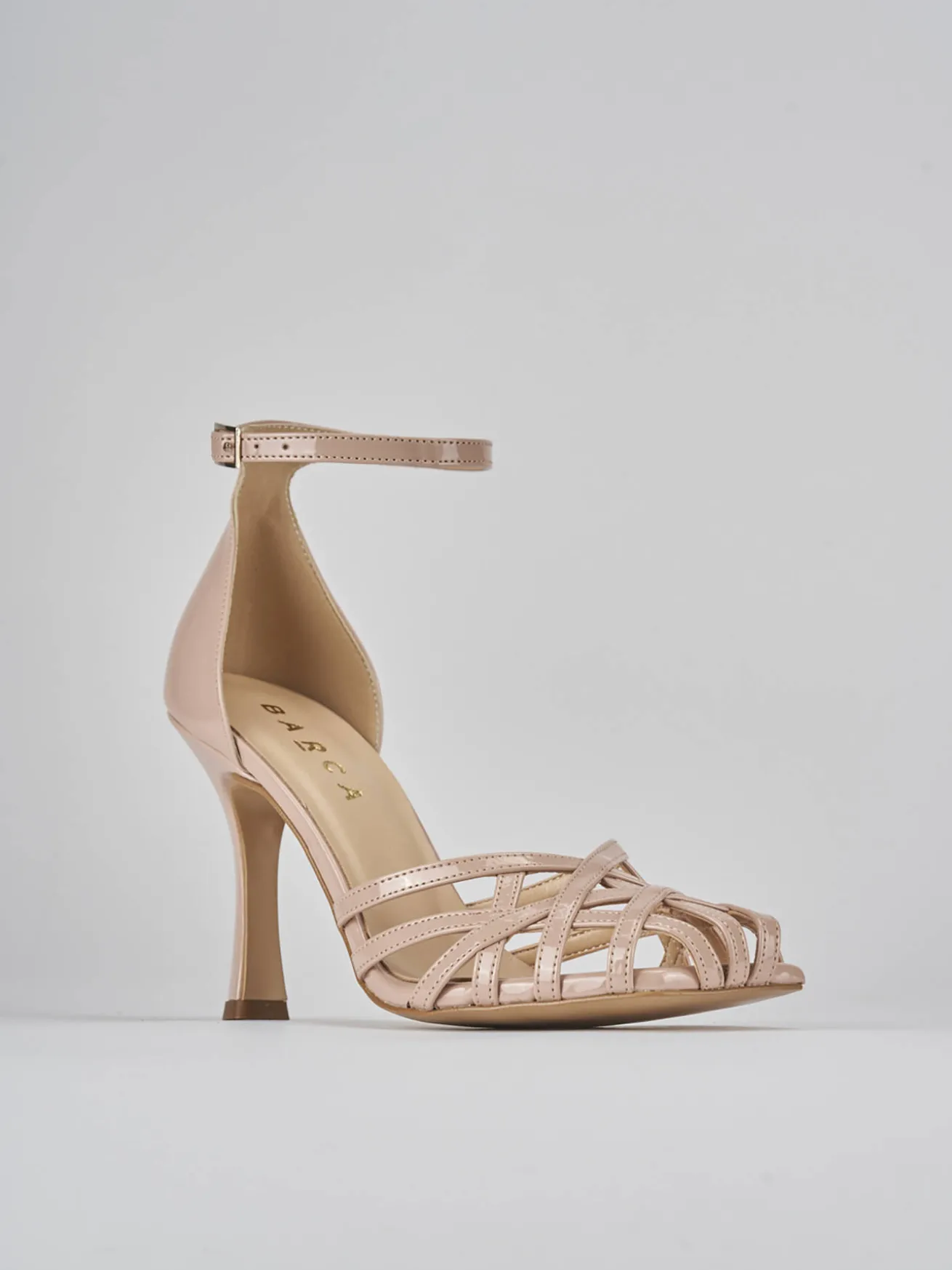 Sandalo tacco 9 cm beige vernice