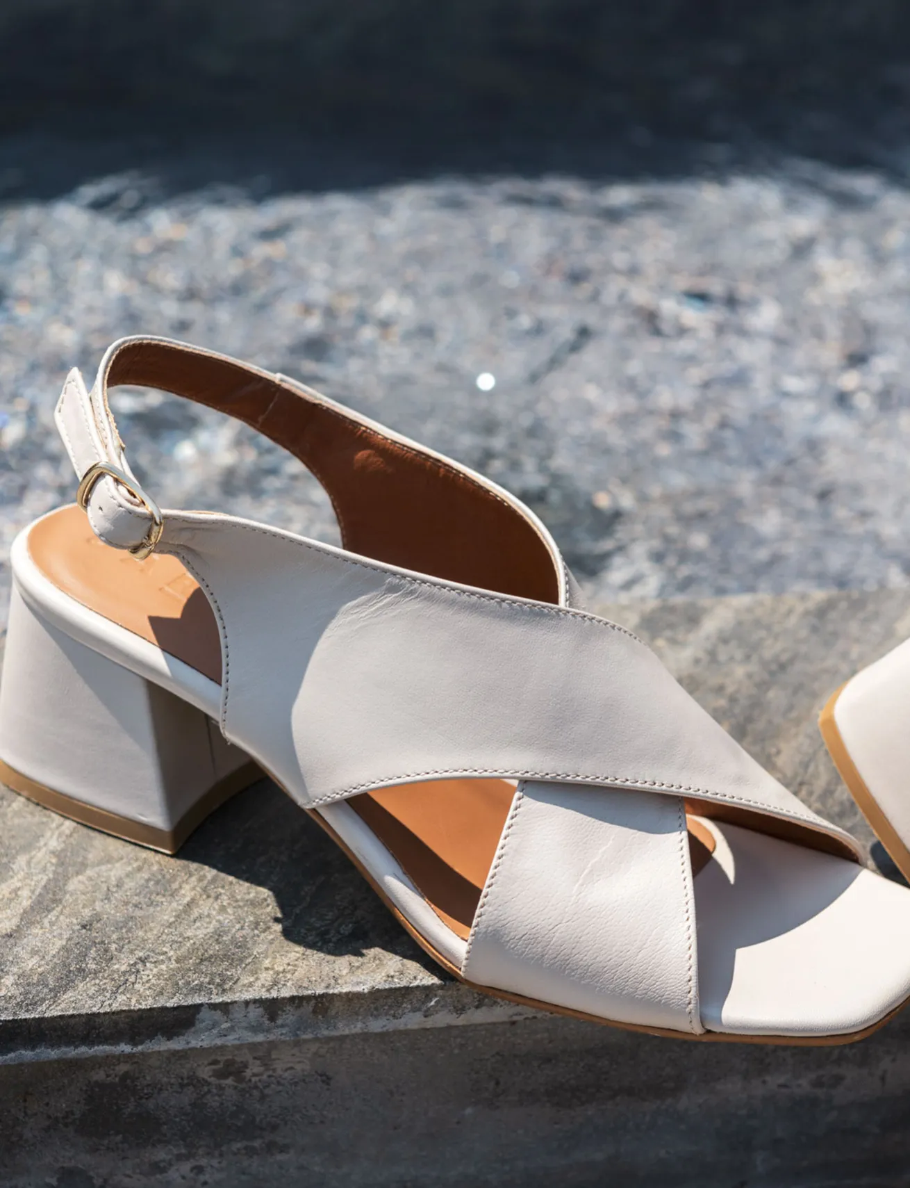 Sandalo tacco 5 cm bianco pelle