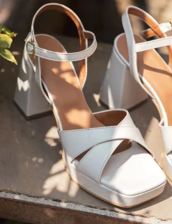 Sandalo tacco 8 cm bianco pelle