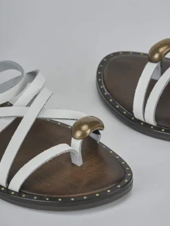 Sandalo tacco 1 cm bianco pelle