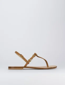 Sandalo tacco 1 cm marrone pelle