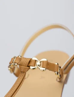 Sandalo tacco 1 cm marrone pelle