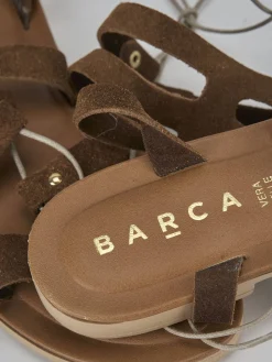 Sandalo tacco 1 cm marrone camoscio