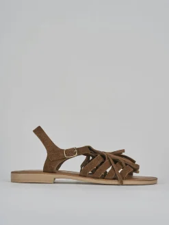 Sandalo tacco 1 cm marrone camoscio