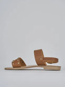 Sandalo tacco 1 cm marrone pelle