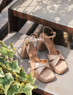 Sandalo tacco 8 cm marrone pelle