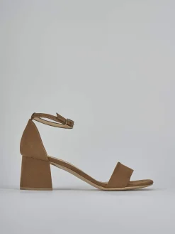 Sandalo tacco 6 cm marrone camoscio