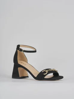 Sandalo tacco 6 cm nero camoscio