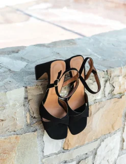 Sandalo tacco 8 cm nero camoscio