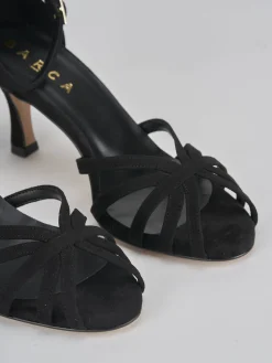 Sandalo tacco 7 cm nero camoscio