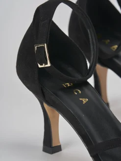 Sandalo tacco 7 cm nero camoscio