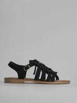 Sandalo tacco 1 cm nero camoscio