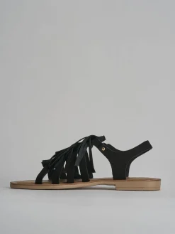 Sandalo tacco 1 cm nero camoscio