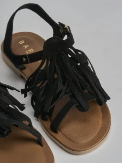 Sandalo tacco 1 cm nero camoscio