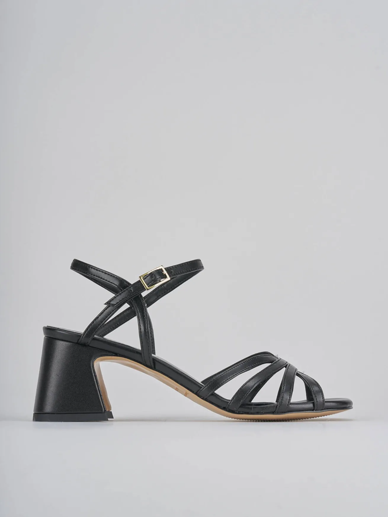 Sandalo tacco 6 cm nero pelle