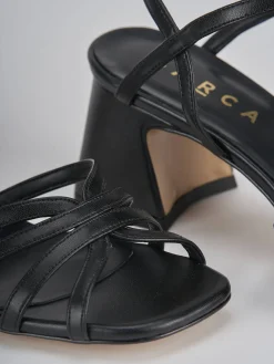 Sandalo tacco 6 cm nero pelle