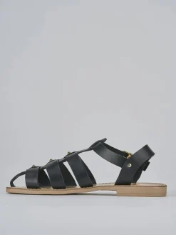 Sandalo tacco 1 cm nero pelle