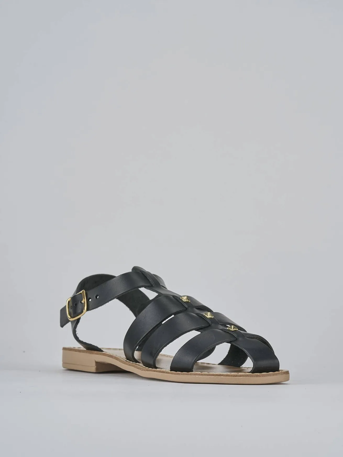 Sandalo tacco 1 cm nero pelle