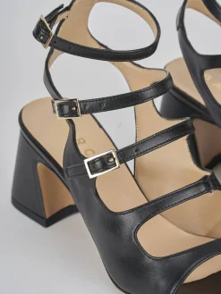 Sandalo tacco 6 cm nero pelle