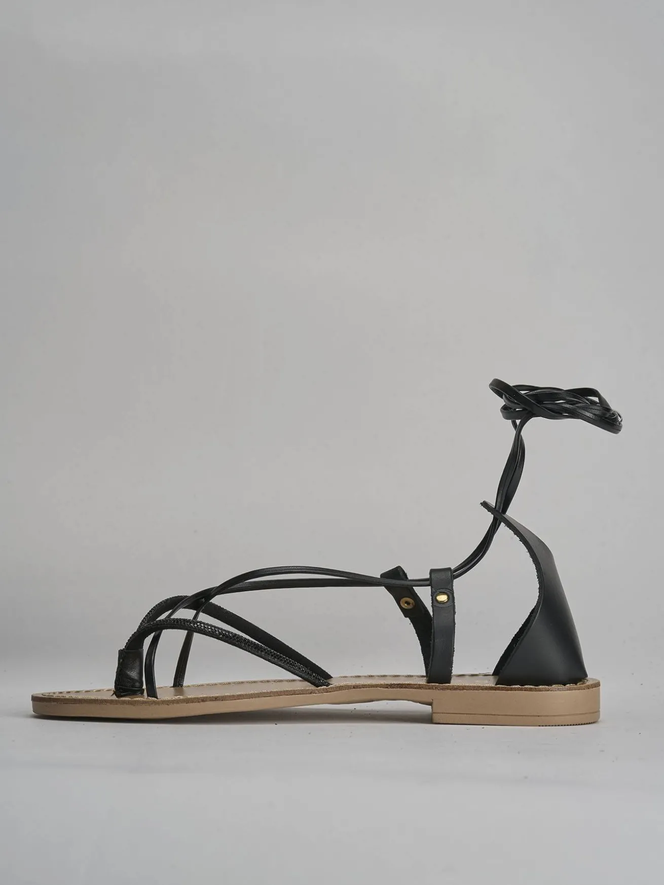 Sandalo tacco 1 cm nero pelle