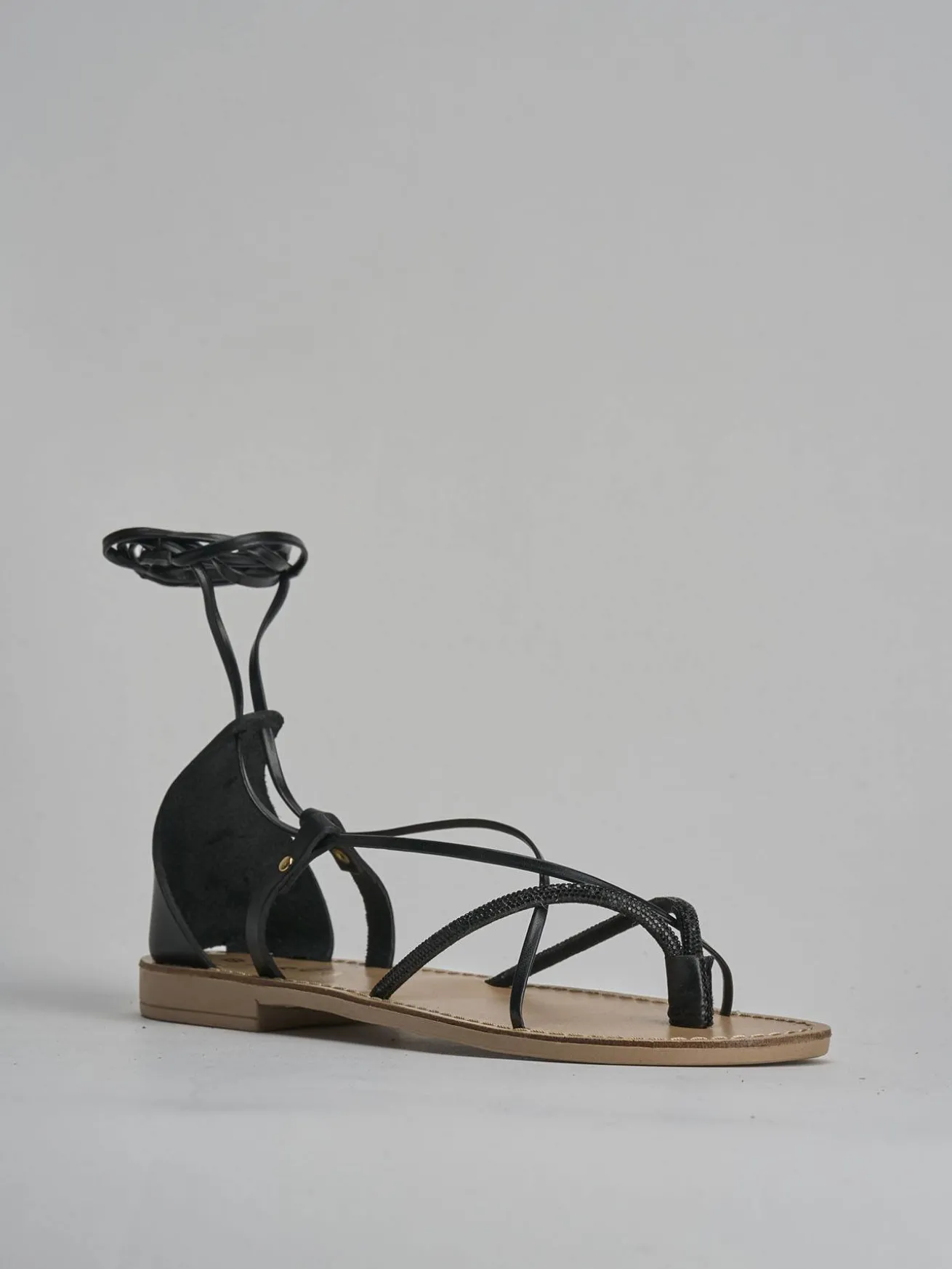 Sandalo tacco 1 cm nero pelle