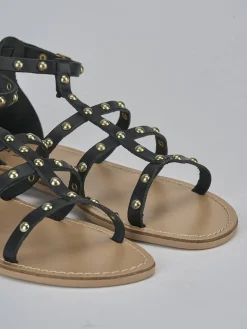 Sandalo tacco 1 cm nero pelle