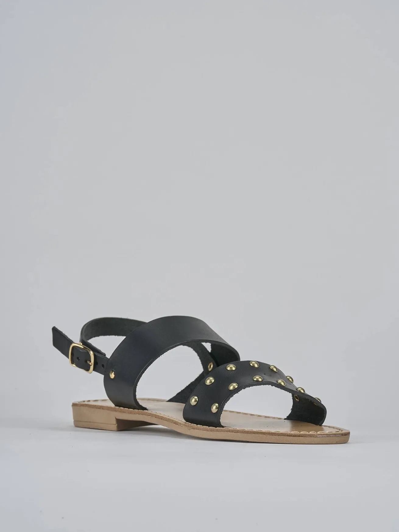 Sandalo tacco 1 cm nero pelle