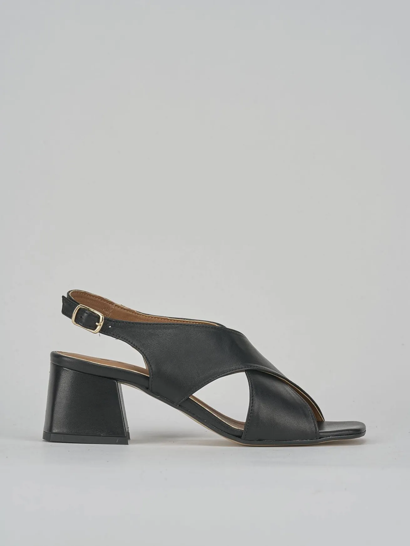 Sandalo tacco 5 cm nero pelle