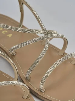 Sandalo tacco 1 cm oro pelle