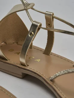 Sandalo tacco 1 cm oro pelle