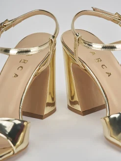 Sandalo tacco 7 cm oro pelle