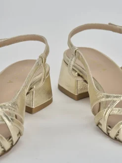 Sandalo tacco 5 cm oro pelle