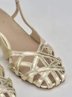 Sandalo tacco 5 cm oro pelle