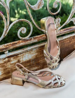 Sandalo tacco 5 cm oro pelle