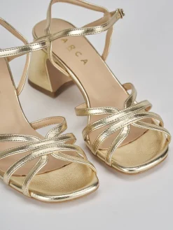 Sandalo tacco 6 cm oro pelle