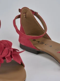 Sandalo tacco 1 cm rosso camoscio