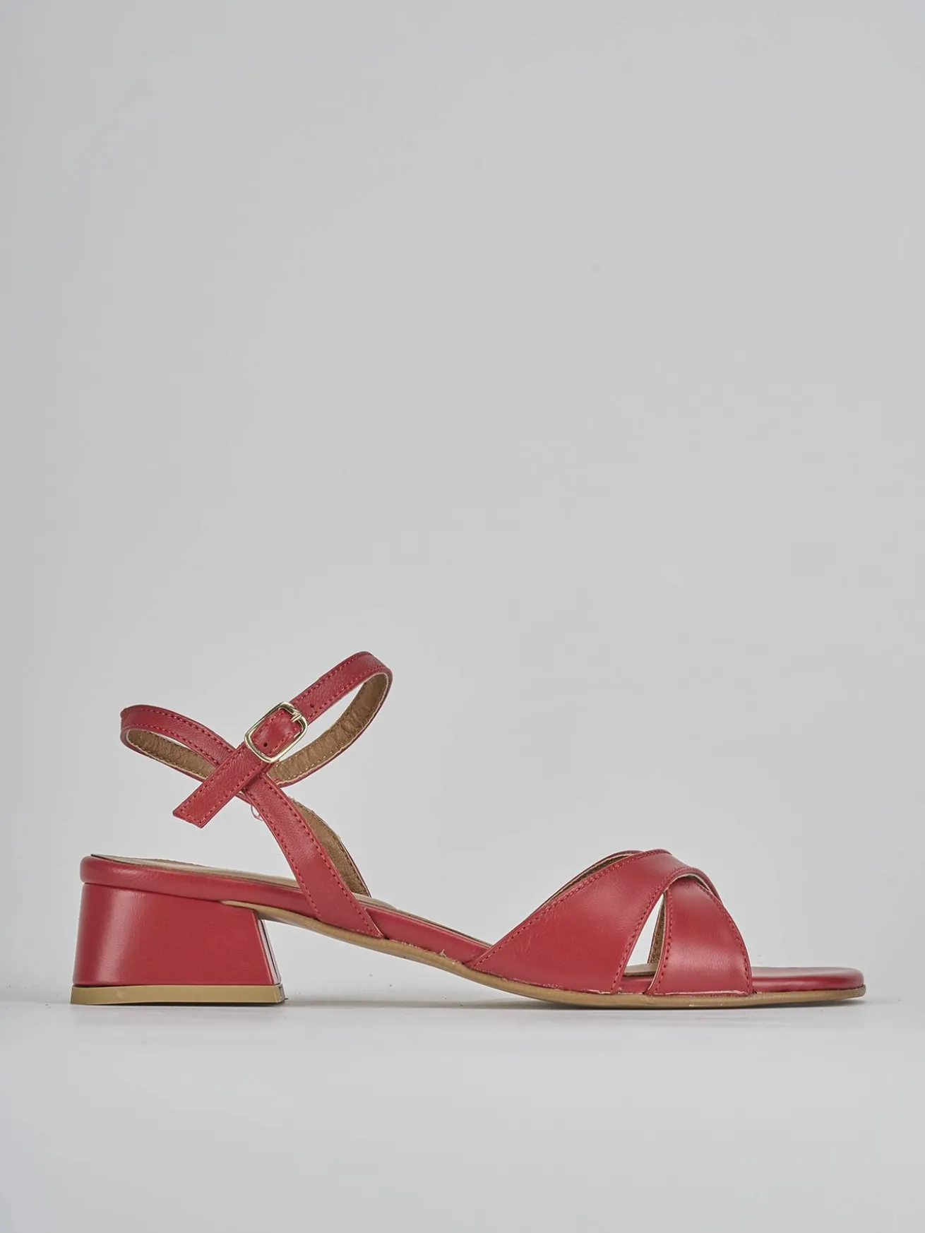 Sandalo tacco 3 cm rosso pelle